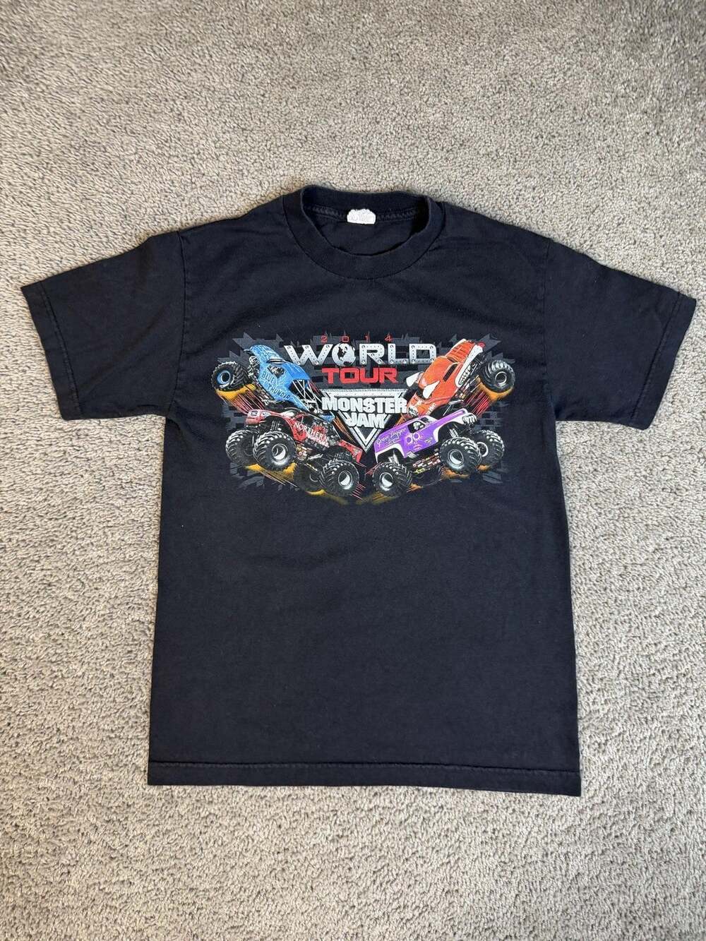 Monster Jam Shirt Mens Small Black 2014 World Tour Graphic Print Cotton Signed
